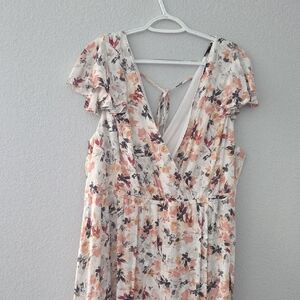 Floral V-Neck Ruffle Sleeve Dress With Pockets